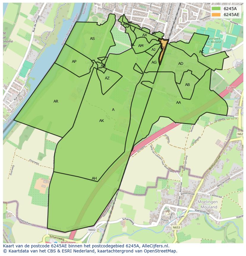 Afbeelding van het postcodegebied 6245 AE op de kaart.
