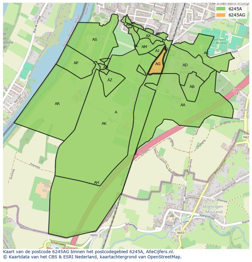 Afbeelding van het postcodegebied 6245 AG op de kaart.