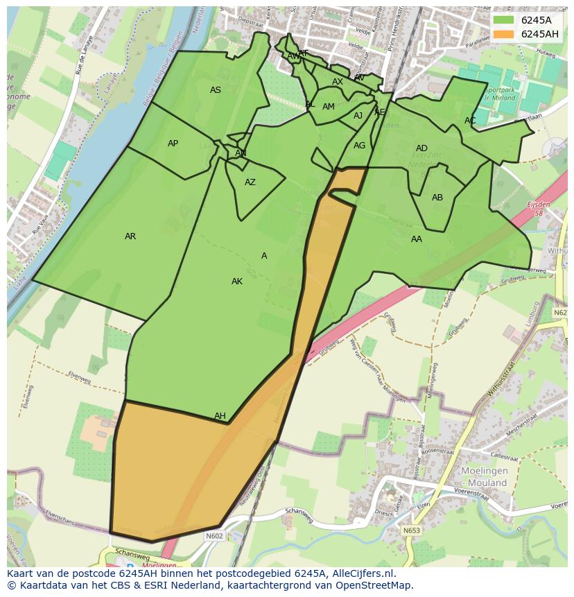 Afbeelding van het postcodegebied 6245 AH op de kaart.