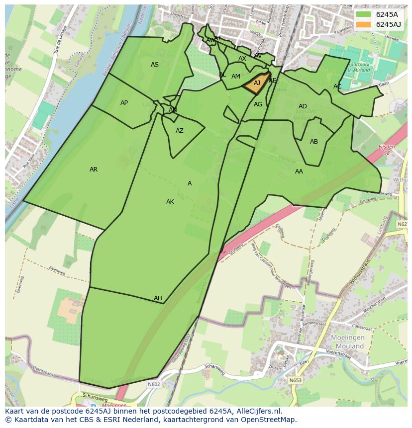 Afbeelding van het postcodegebied 6245 AJ op de kaart.