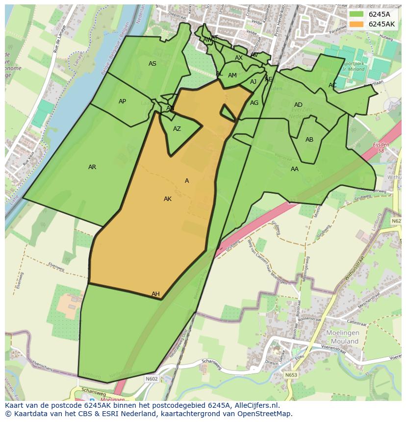Afbeelding van het postcodegebied 6245 AK op de kaart.