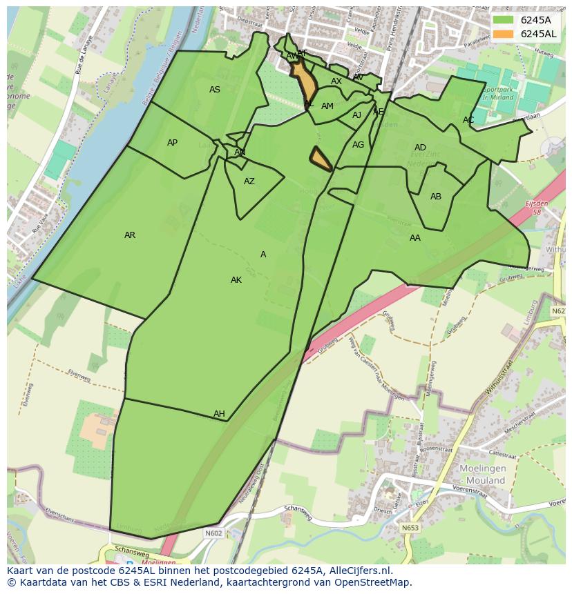 Afbeelding van het postcodegebied 6245 AL op de kaart.