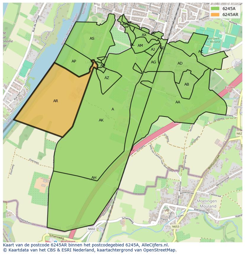 Afbeelding van het postcodegebied 6245 AR op de kaart.