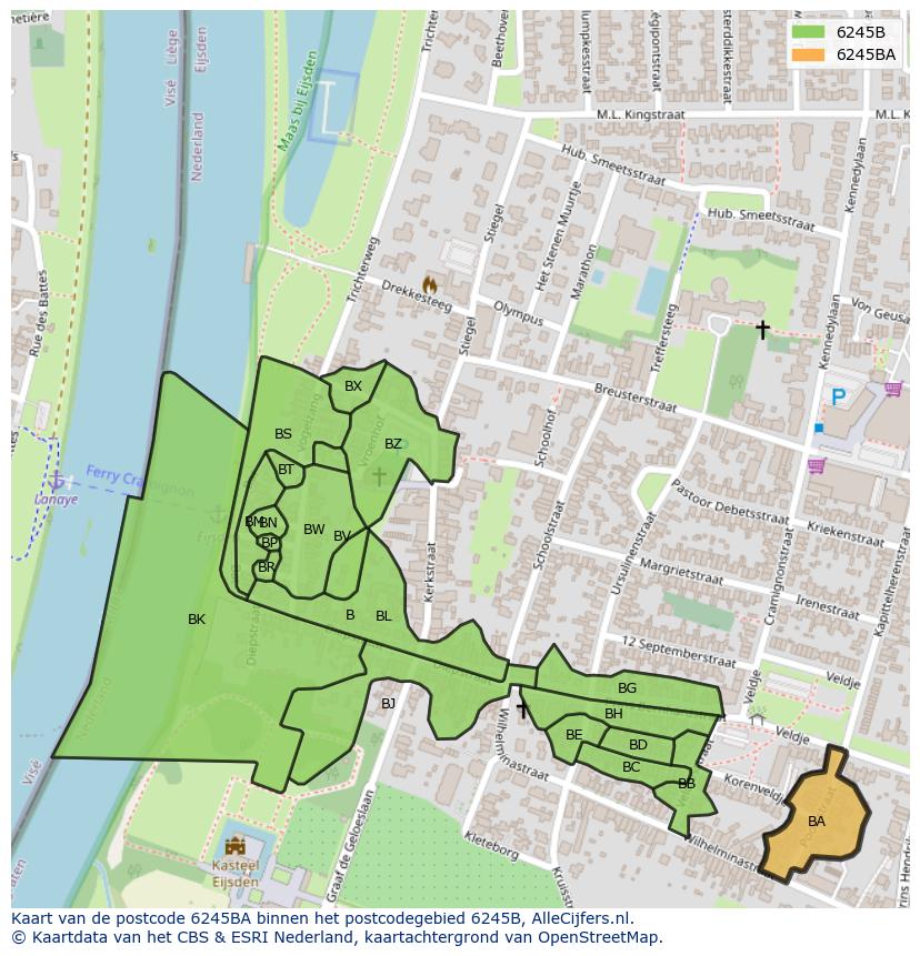 Afbeelding van het postcodegebied 6245 BA op de kaart.