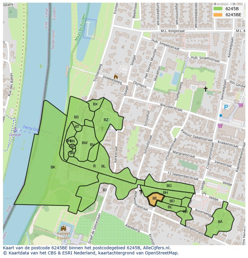 Afbeelding van het postcodegebied 6245 BE op de kaart.