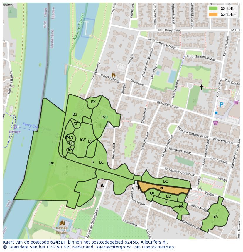 Afbeelding van het postcodegebied 6245 BH op de kaart.