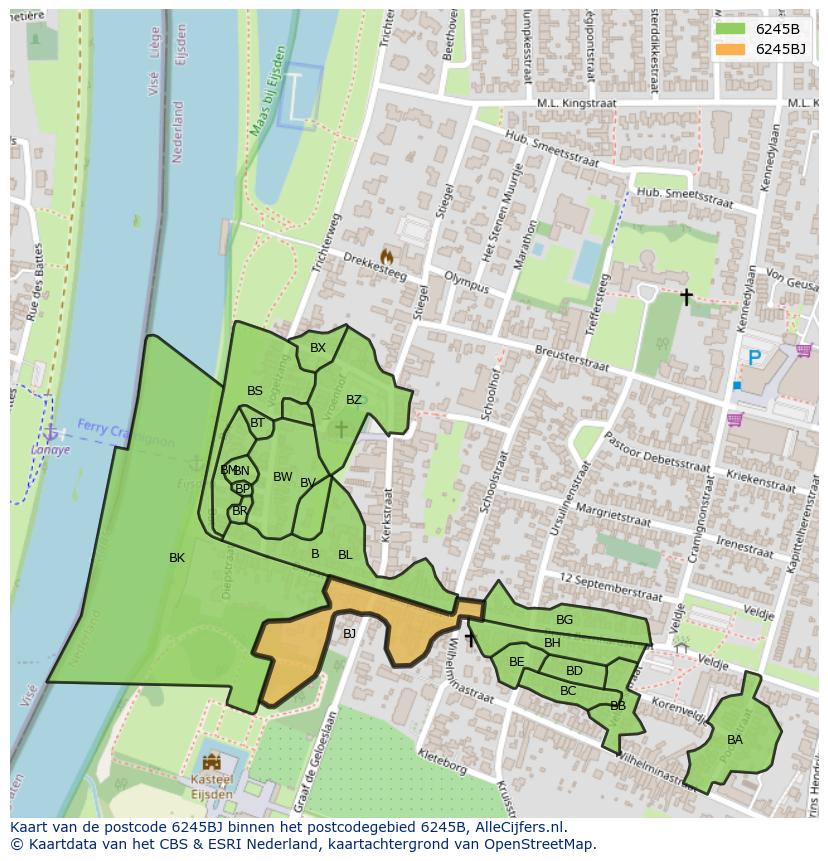 Afbeelding van het postcodegebied 6245 BJ op de kaart.