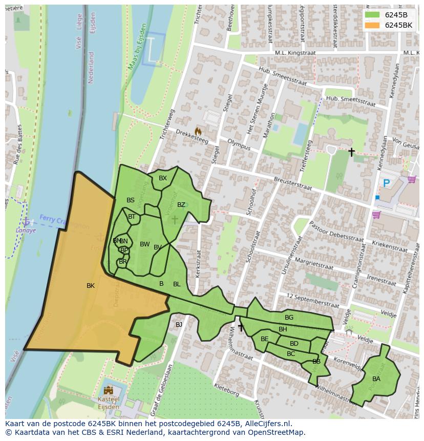 Afbeelding van het postcodegebied 6245 BK op de kaart.