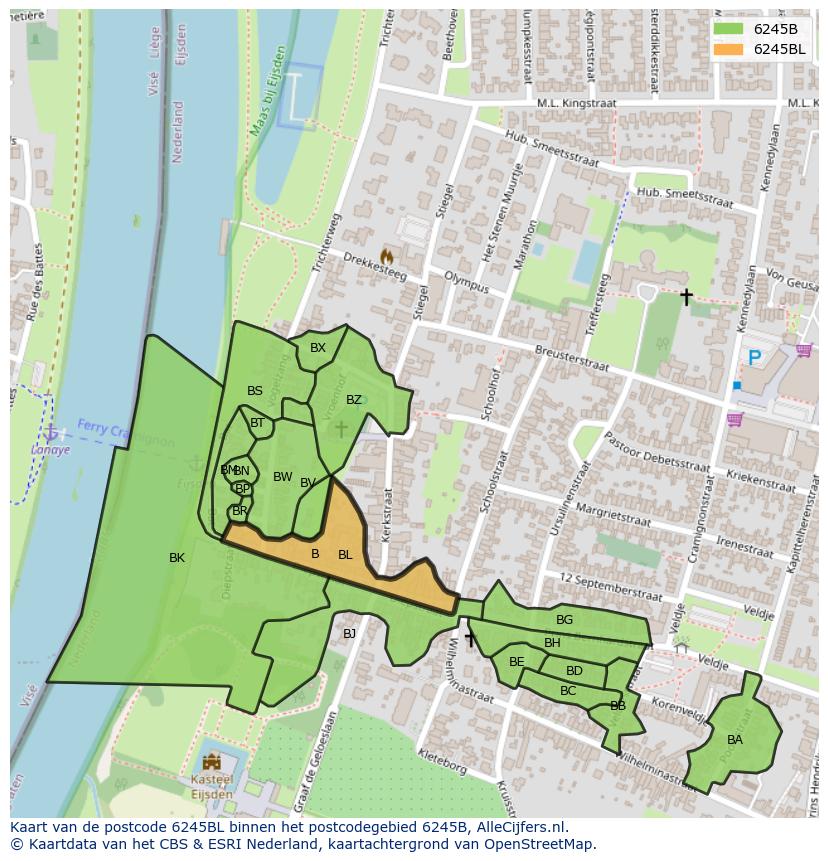 Afbeelding van het postcodegebied 6245 BL op de kaart.