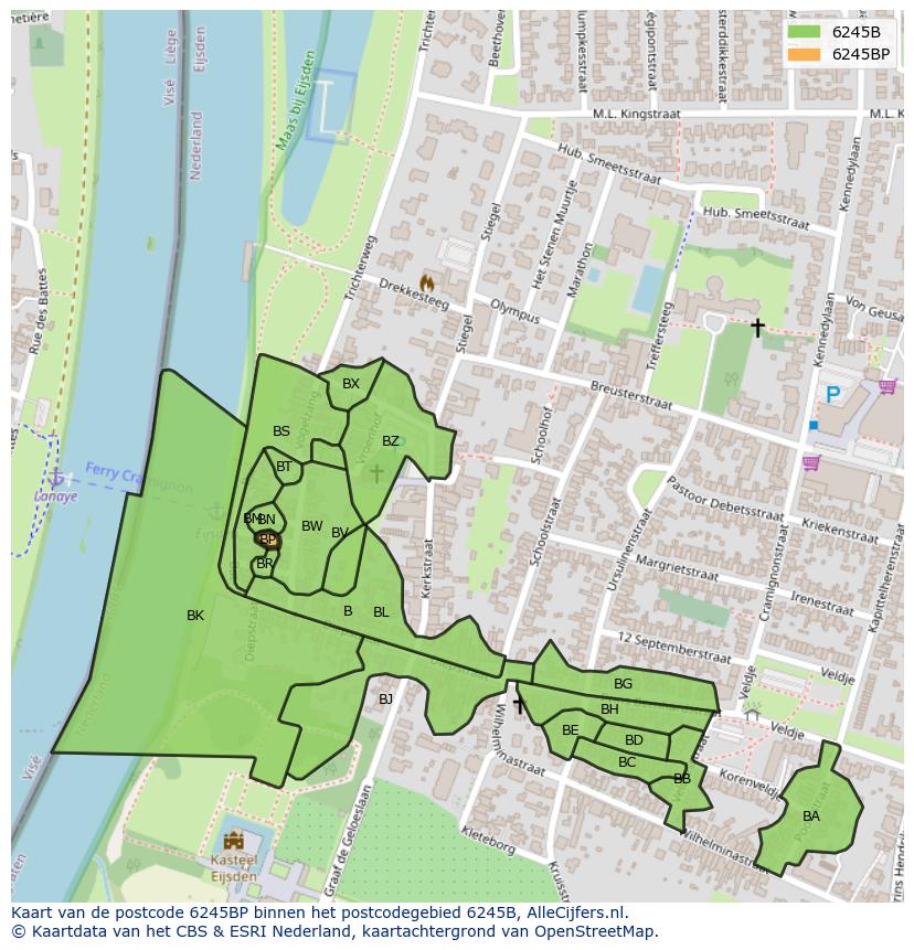 Afbeelding van het postcodegebied 6245 BP op de kaart.