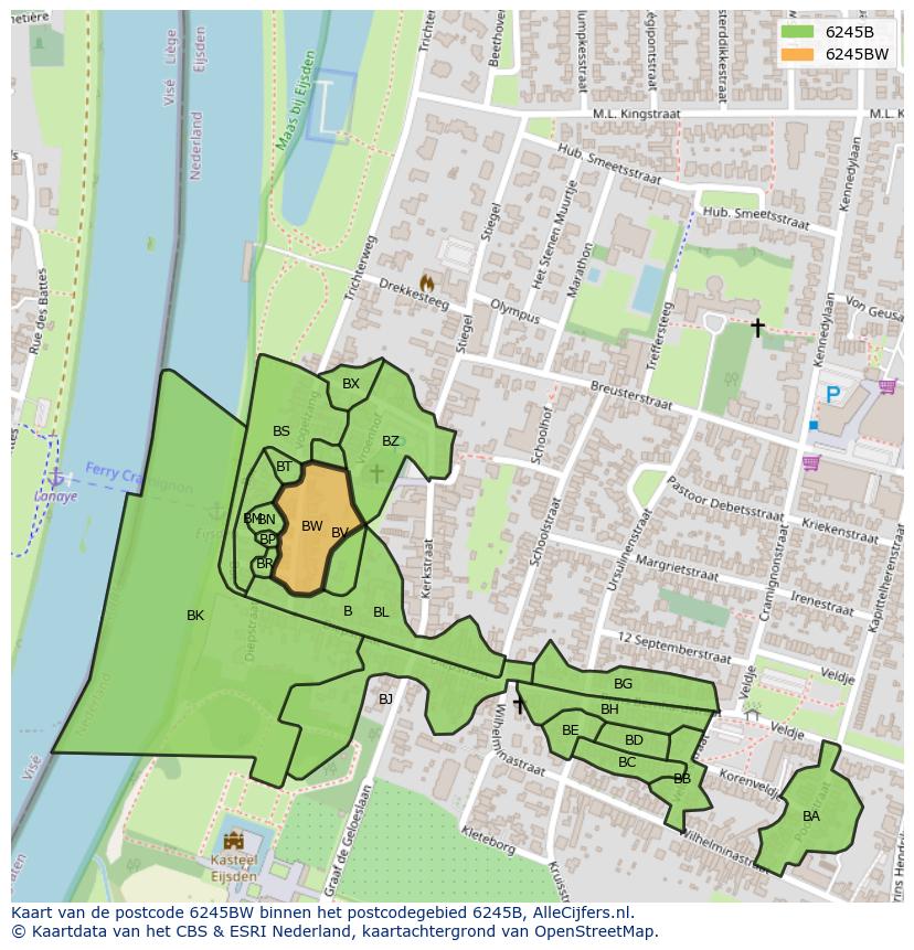 Afbeelding van het postcodegebied 6245 BW op de kaart.
