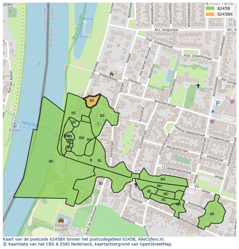 Afbeelding van het postcodegebied 6245 BX op de kaart.