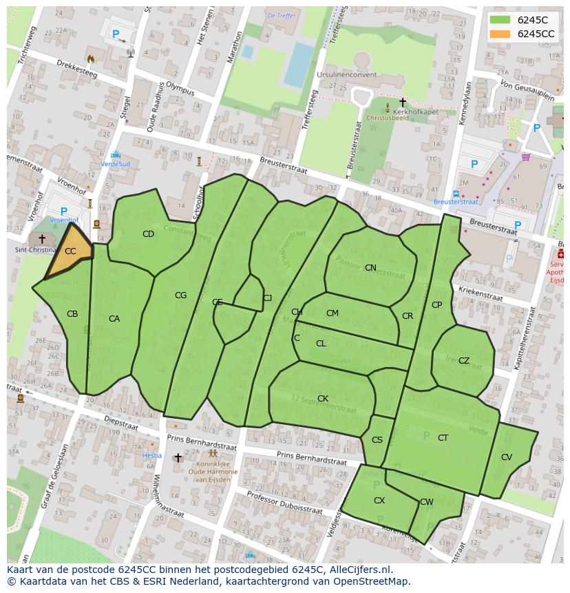 Afbeelding van het postcodegebied 6245 CC op de kaart.