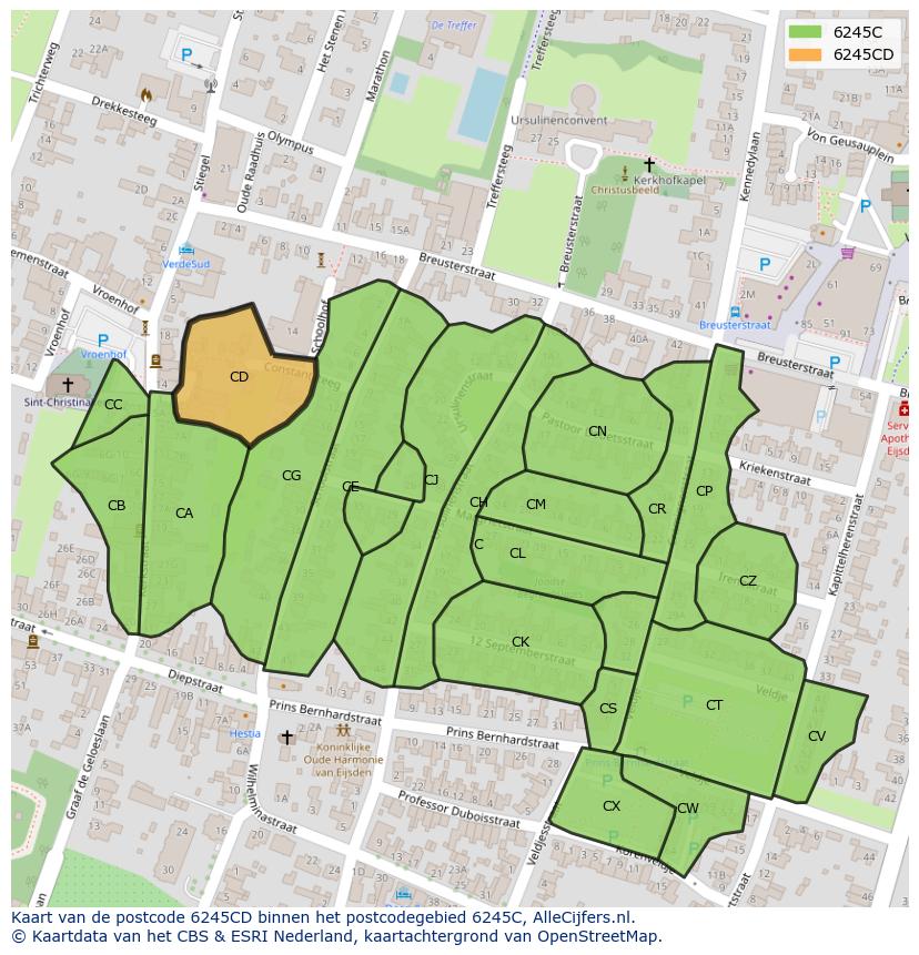 Afbeelding van het postcodegebied 6245 CD op de kaart.