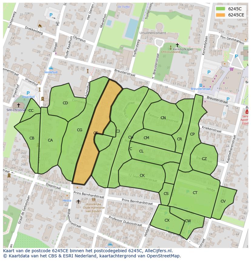 Afbeelding van het postcodegebied 6245 CE op de kaart.