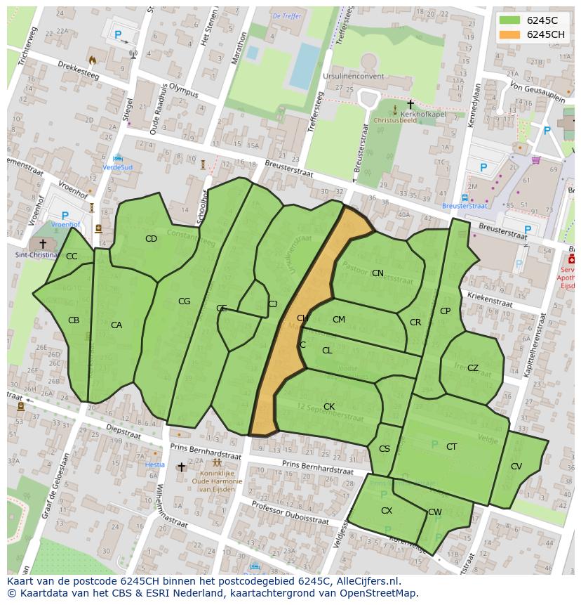 Afbeelding van het postcodegebied 6245 CH op de kaart.