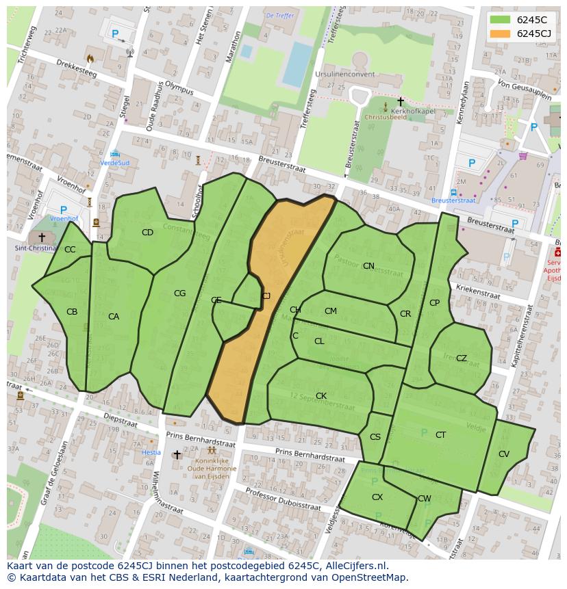 Afbeelding van het postcodegebied 6245 CJ op de kaart.