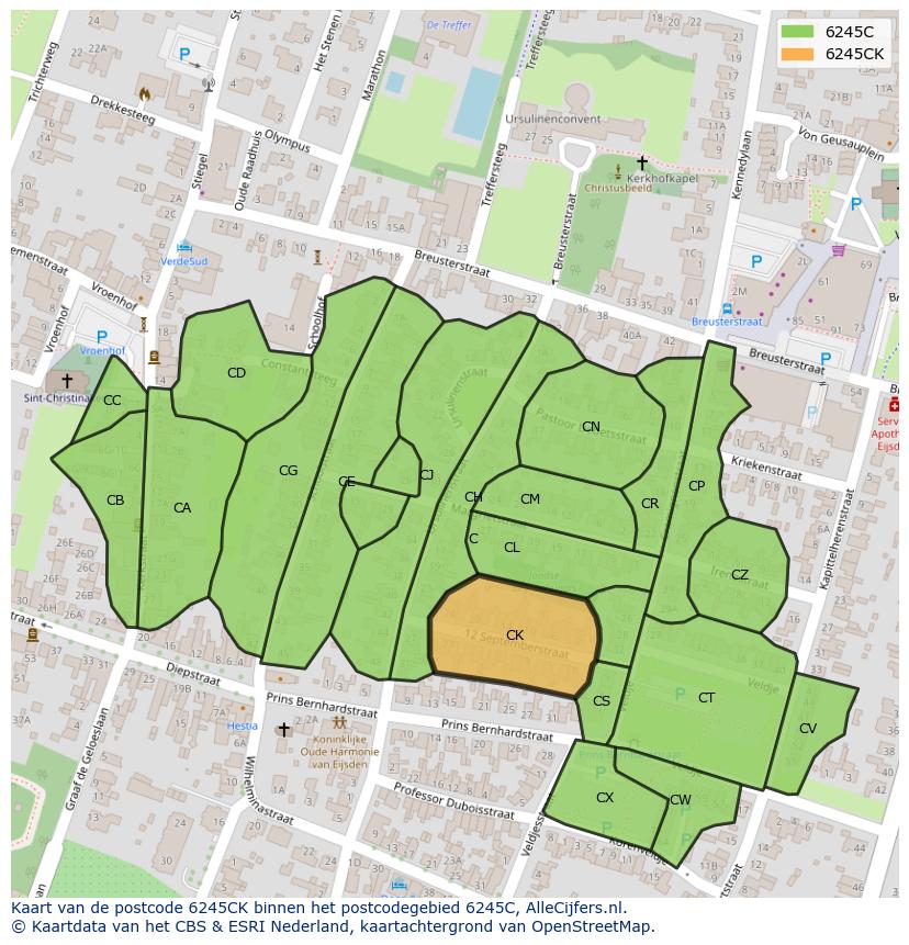 Afbeelding van het postcodegebied 6245 CK op de kaart.