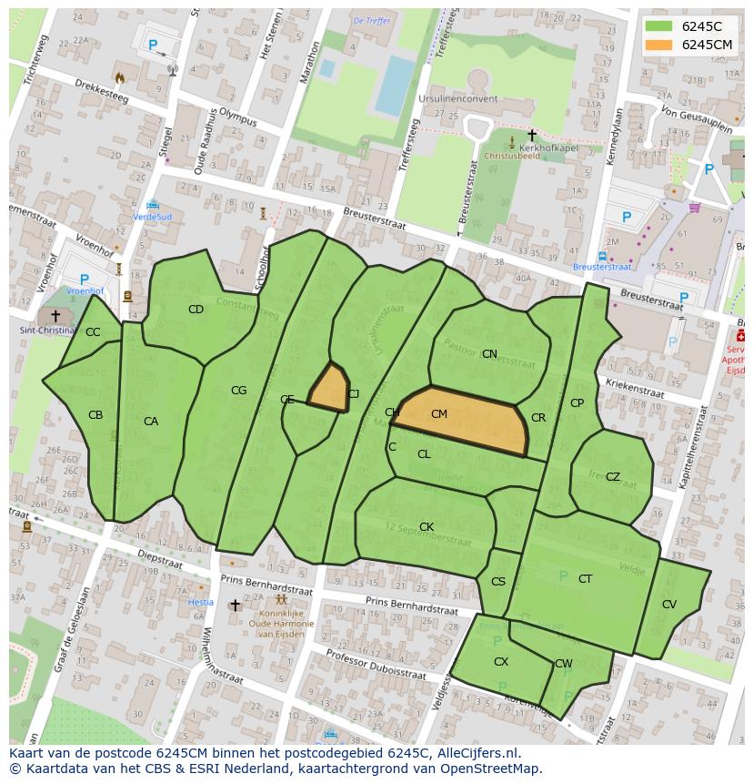 Afbeelding van het postcodegebied 6245 CM op de kaart.
