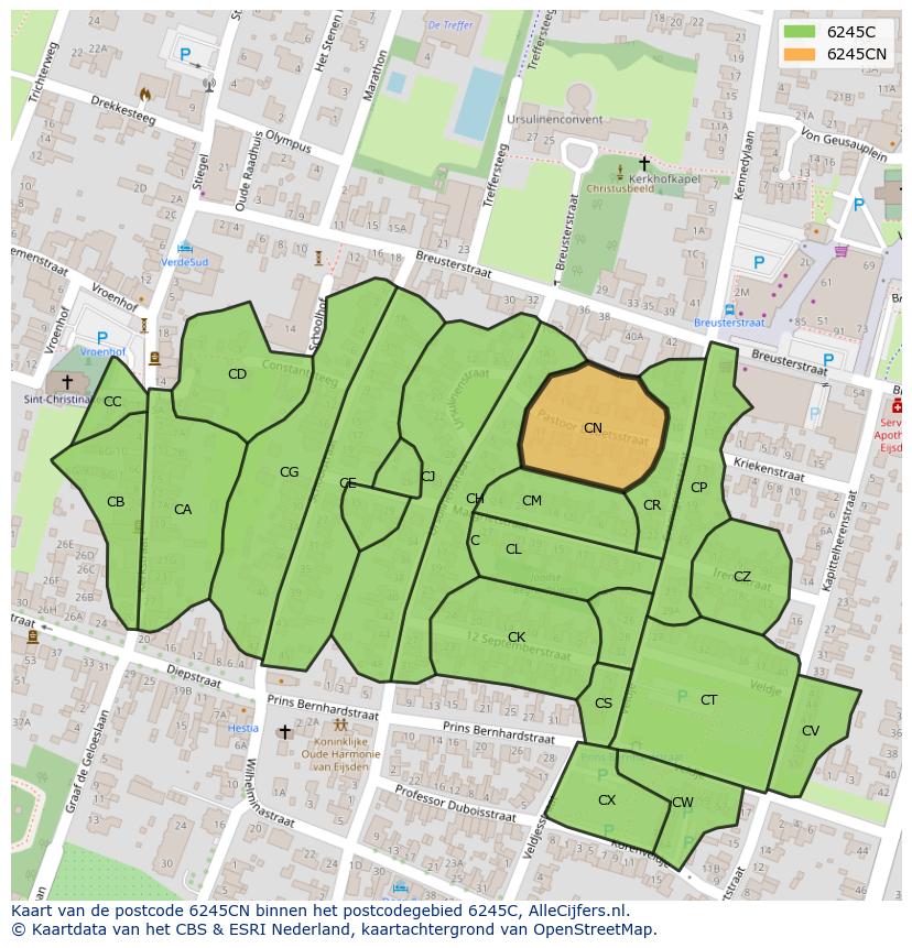 Afbeelding van het postcodegebied 6245 CN op de kaart.