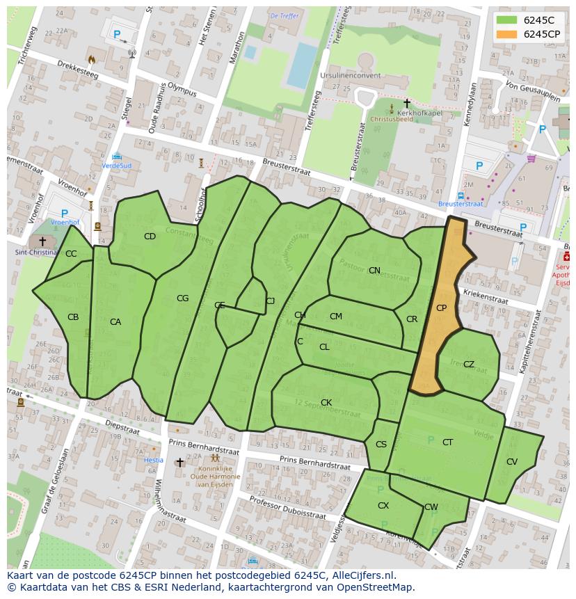 Afbeelding van het postcodegebied 6245 CP op de kaart.