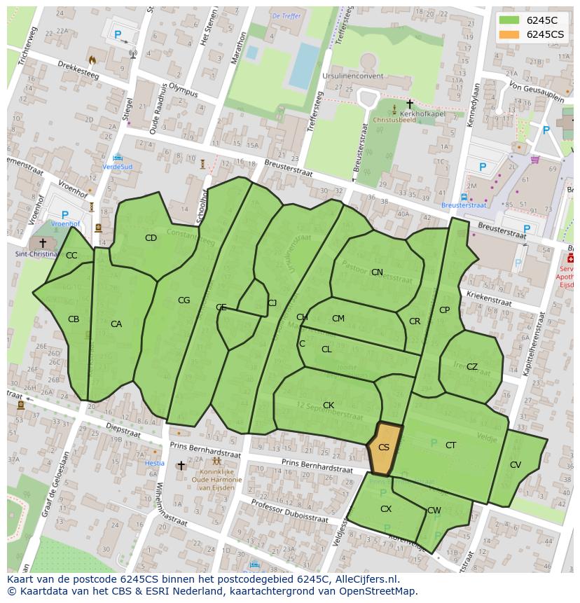 Afbeelding van het postcodegebied 6245 CS op de kaart.