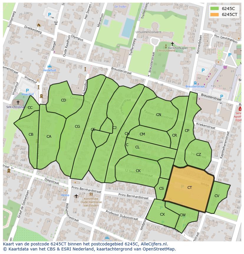 Afbeelding van het postcodegebied 6245 CT op de kaart.