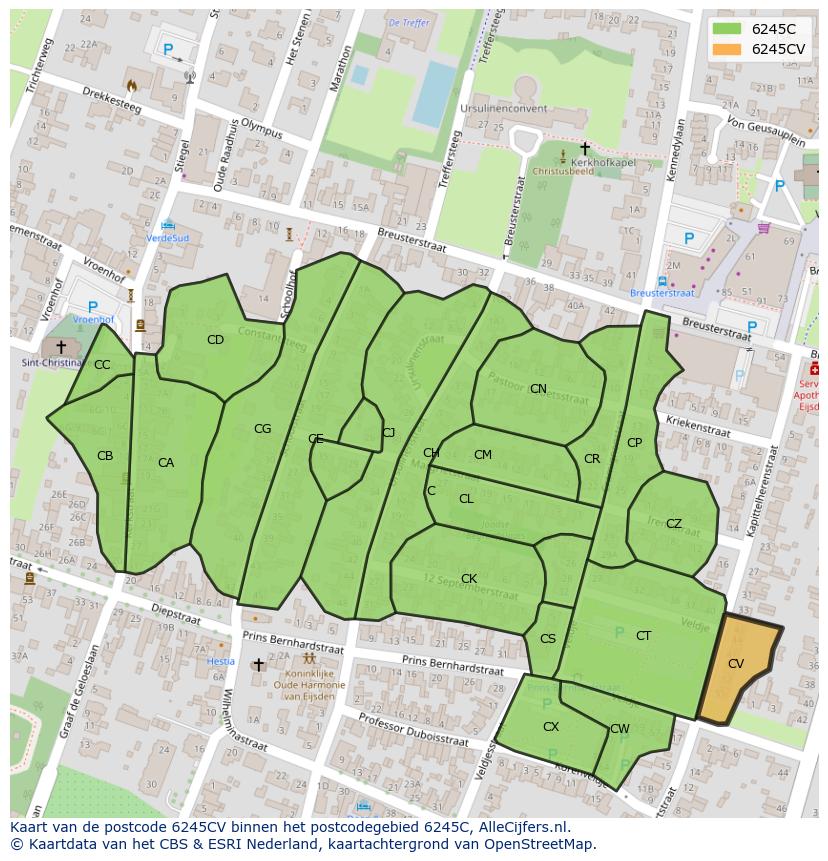 Afbeelding van het postcodegebied 6245 CV op de kaart.