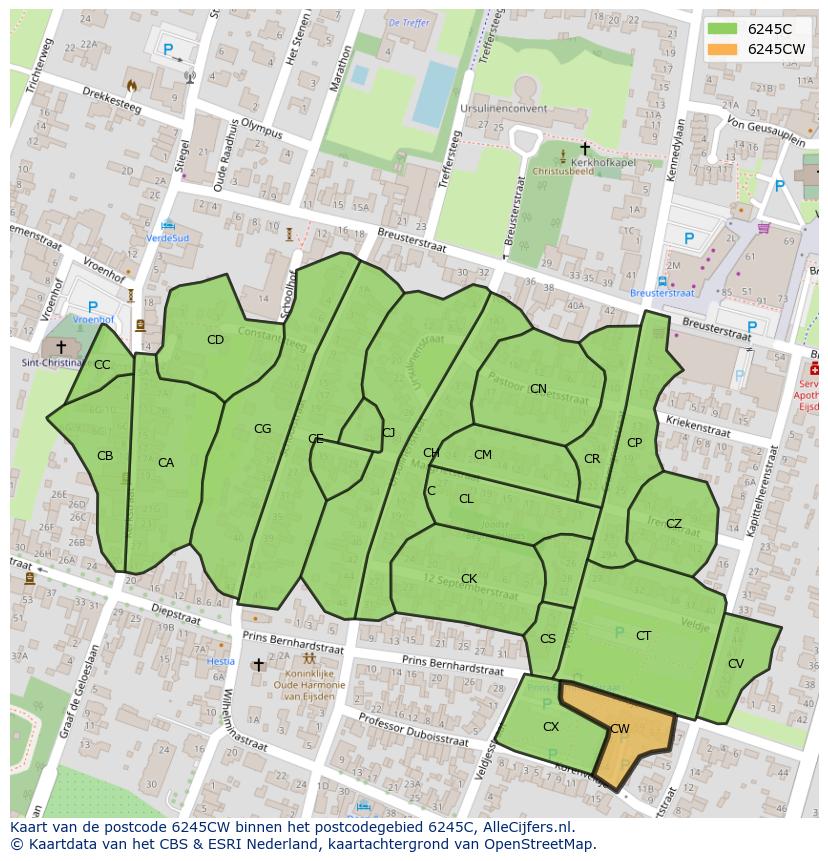 Afbeelding van het postcodegebied 6245 CW op de kaart.
