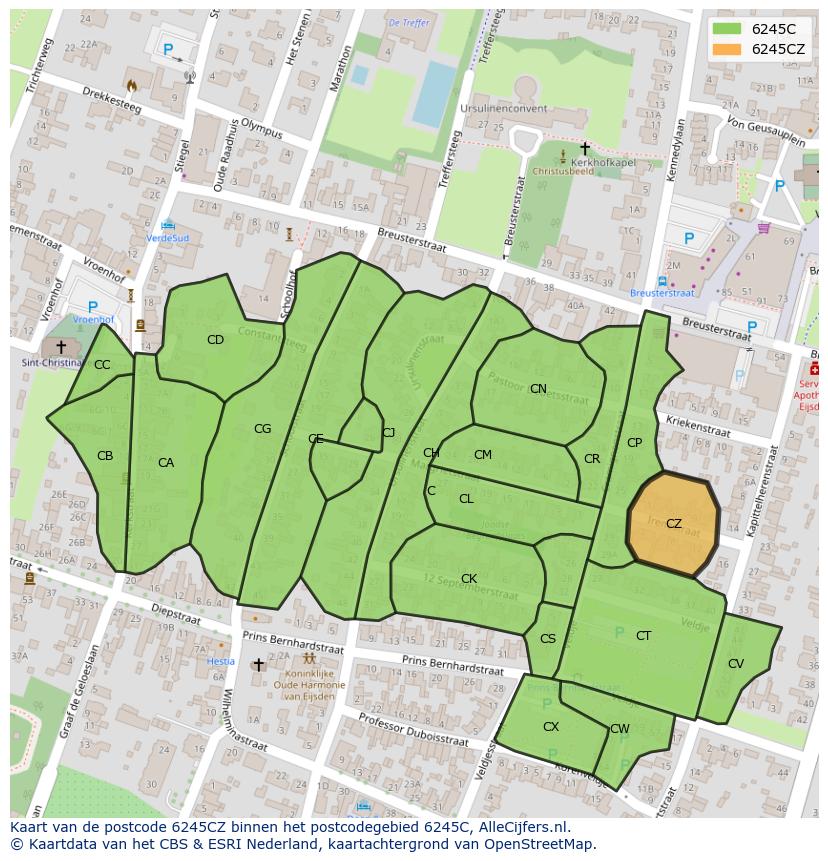 Afbeelding van het postcodegebied 6245 CZ op de kaart.