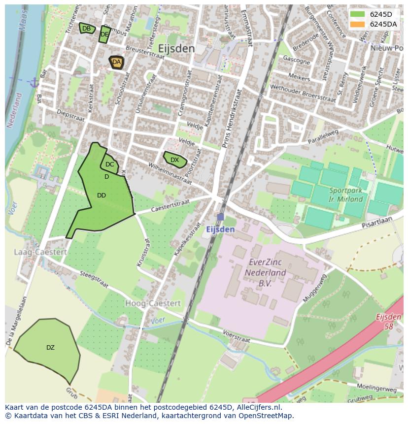 Afbeelding van het postcodegebied 6245 DA op de kaart.