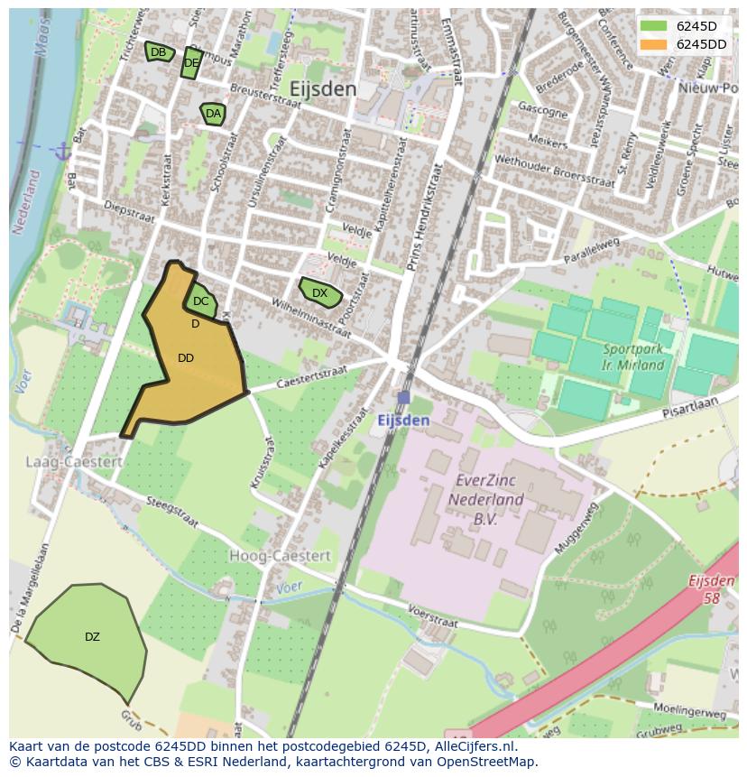 Afbeelding van het postcodegebied 6245 DD op de kaart.