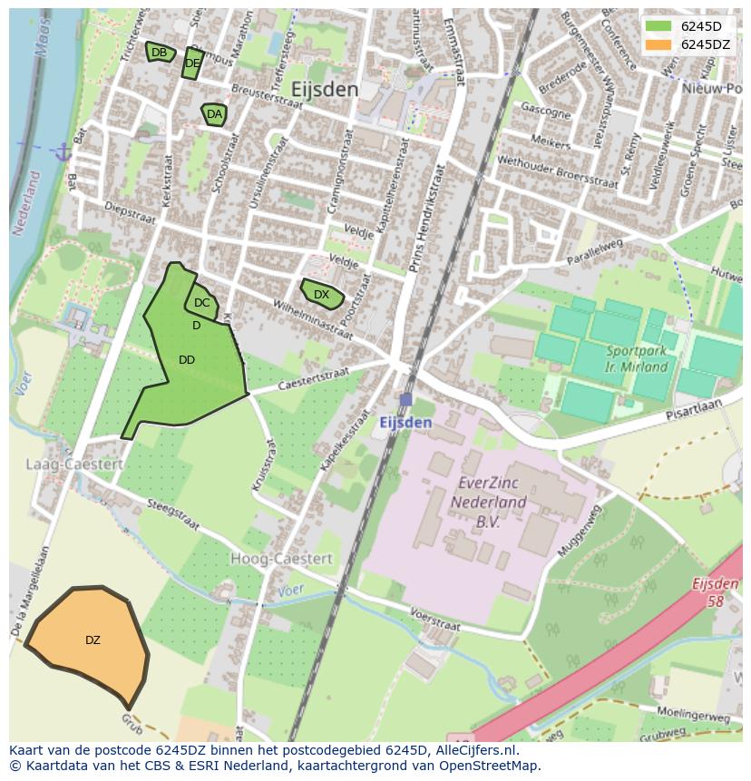 Afbeelding van het postcodegebied 6245 DZ op de kaart.