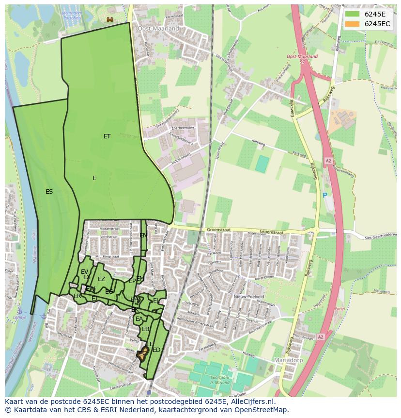 Afbeelding van het postcodegebied 6245 EC op de kaart.