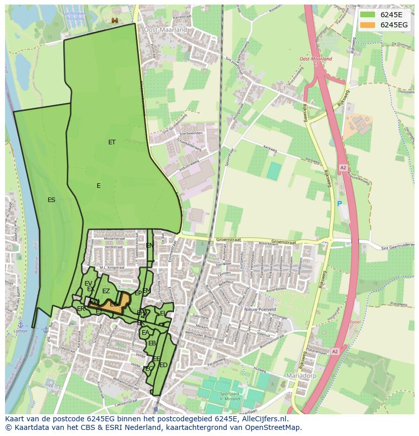 Afbeelding van het postcodegebied 6245 EG op de kaart.