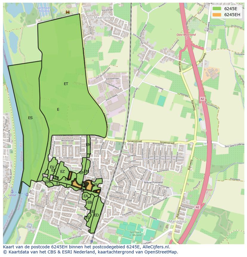 Afbeelding van het postcodegebied 6245 EH op de kaart.
