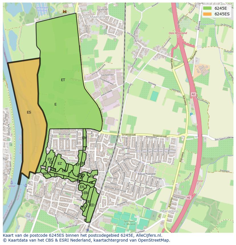 Afbeelding van het postcodegebied 6245 ES op de kaart.