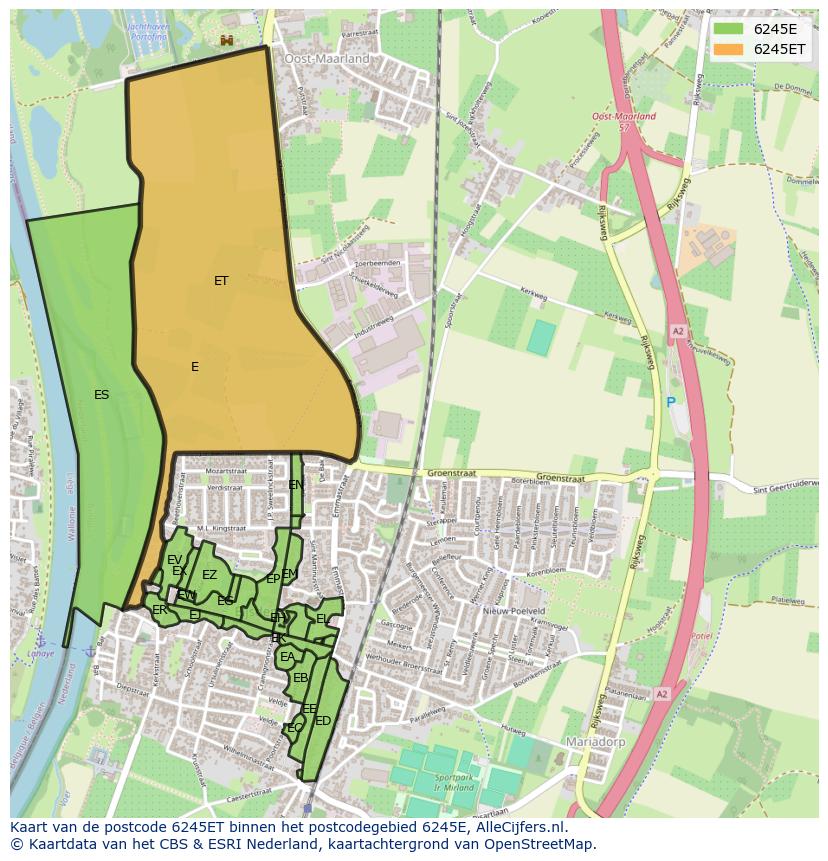 Afbeelding van het postcodegebied 6245 ET op de kaart.