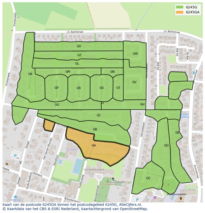 Afbeelding van het postcodegebied 6245 GA op de kaart.