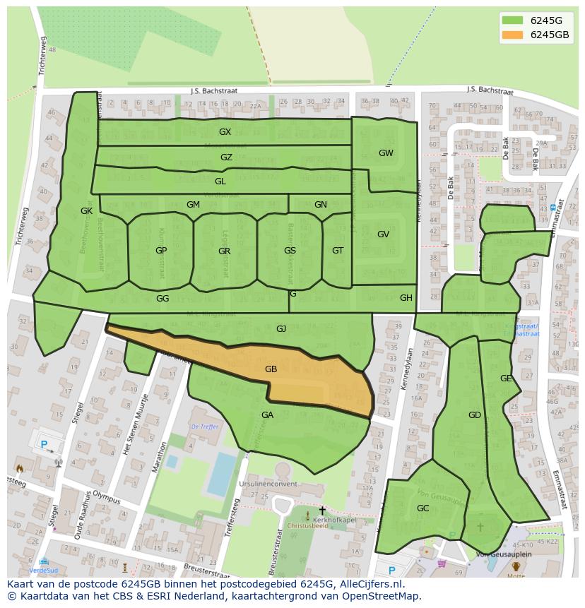 Afbeelding van het postcodegebied 6245 GB op de kaart.