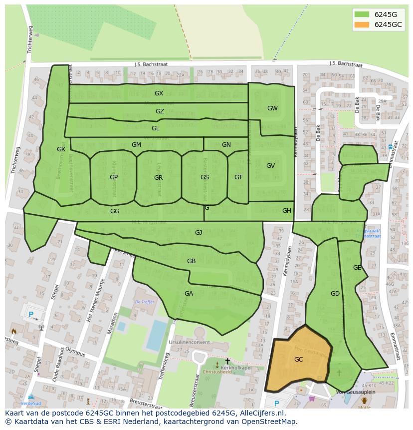 Afbeelding van het postcodegebied 6245 GC op de kaart.