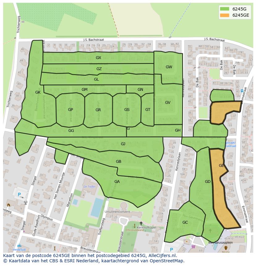Afbeelding van het postcodegebied 6245 GE op de kaart.