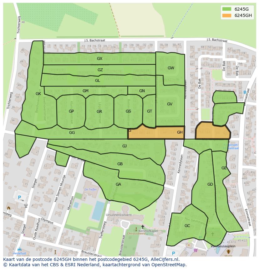 Afbeelding van het postcodegebied 6245 GH op de kaart.