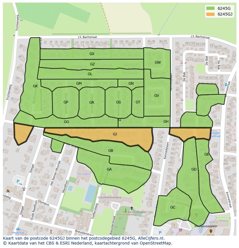 Afbeelding van het postcodegebied 6245 GJ op de kaart.
