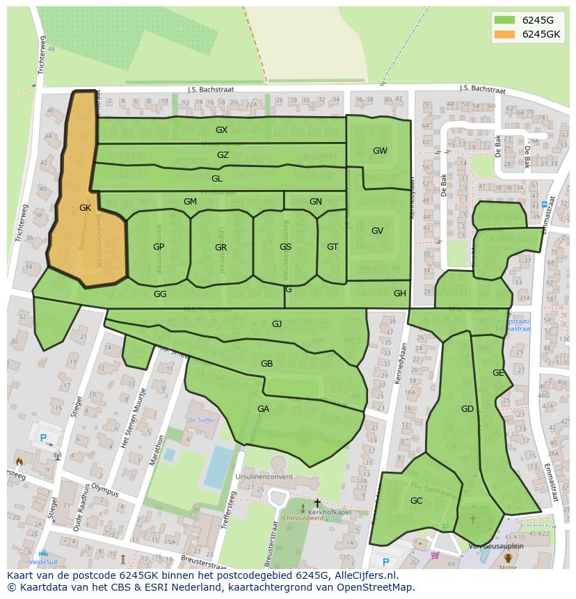Afbeelding van het postcodegebied 6245 GK op de kaart.