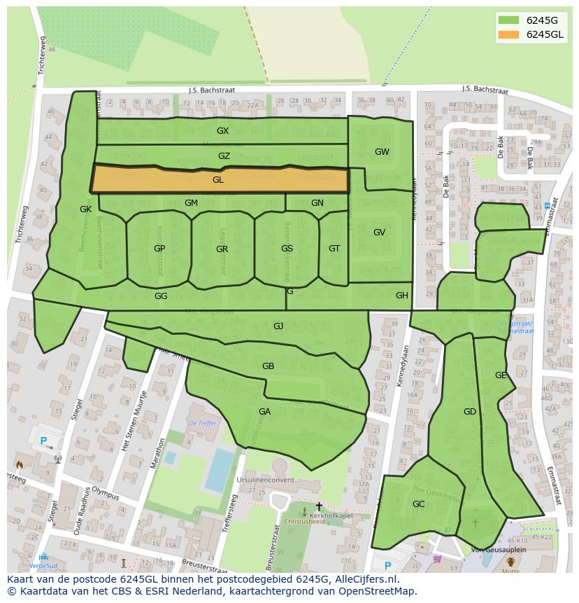 Afbeelding van het postcodegebied 6245 GL op de kaart.