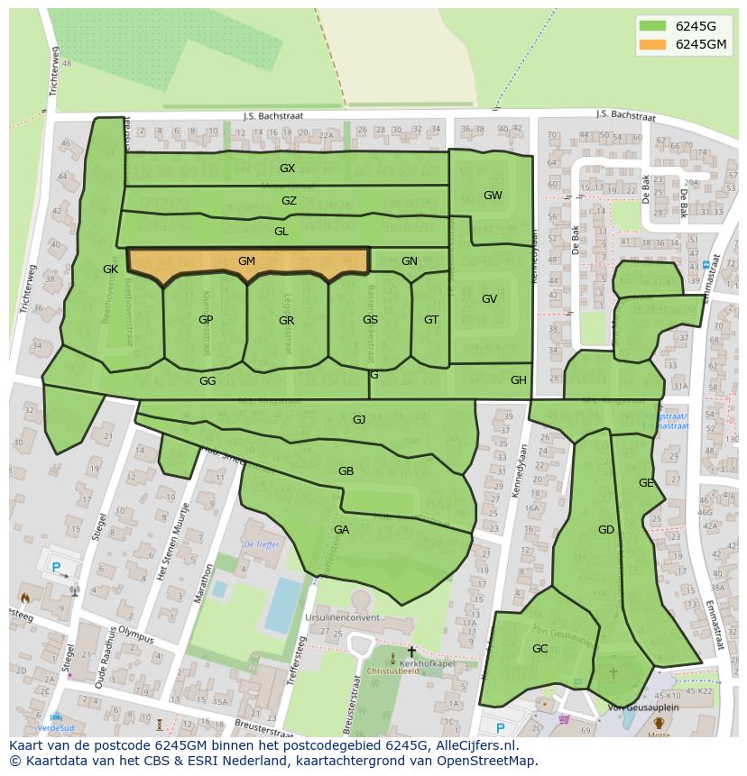 Afbeelding van het postcodegebied 6245 GM op de kaart.