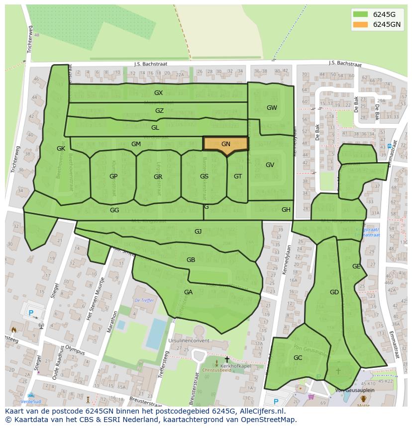Afbeelding van het postcodegebied 6245 GN op de kaart.