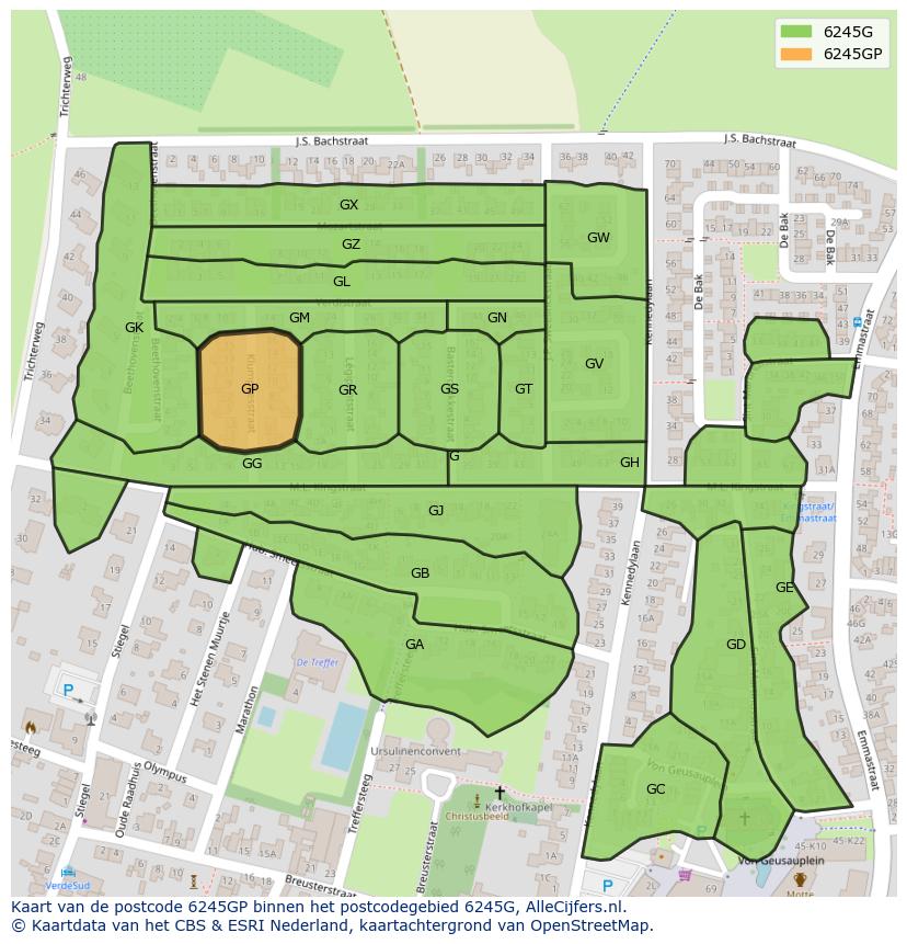 Afbeelding van het postcodegebied 6245 GP op de kaart.