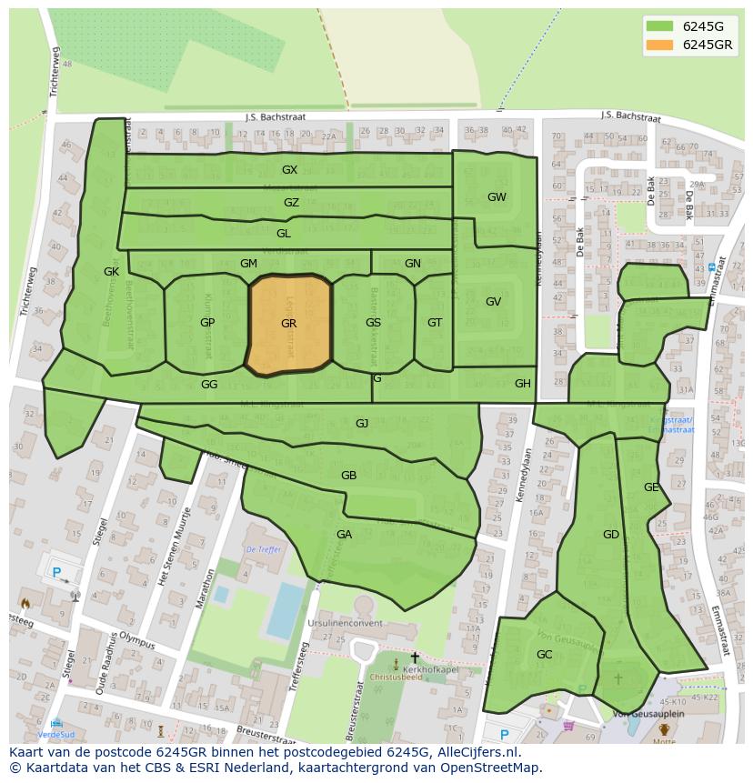 Afbeelding van het postcodegebied 6245 GR op de kaart.
